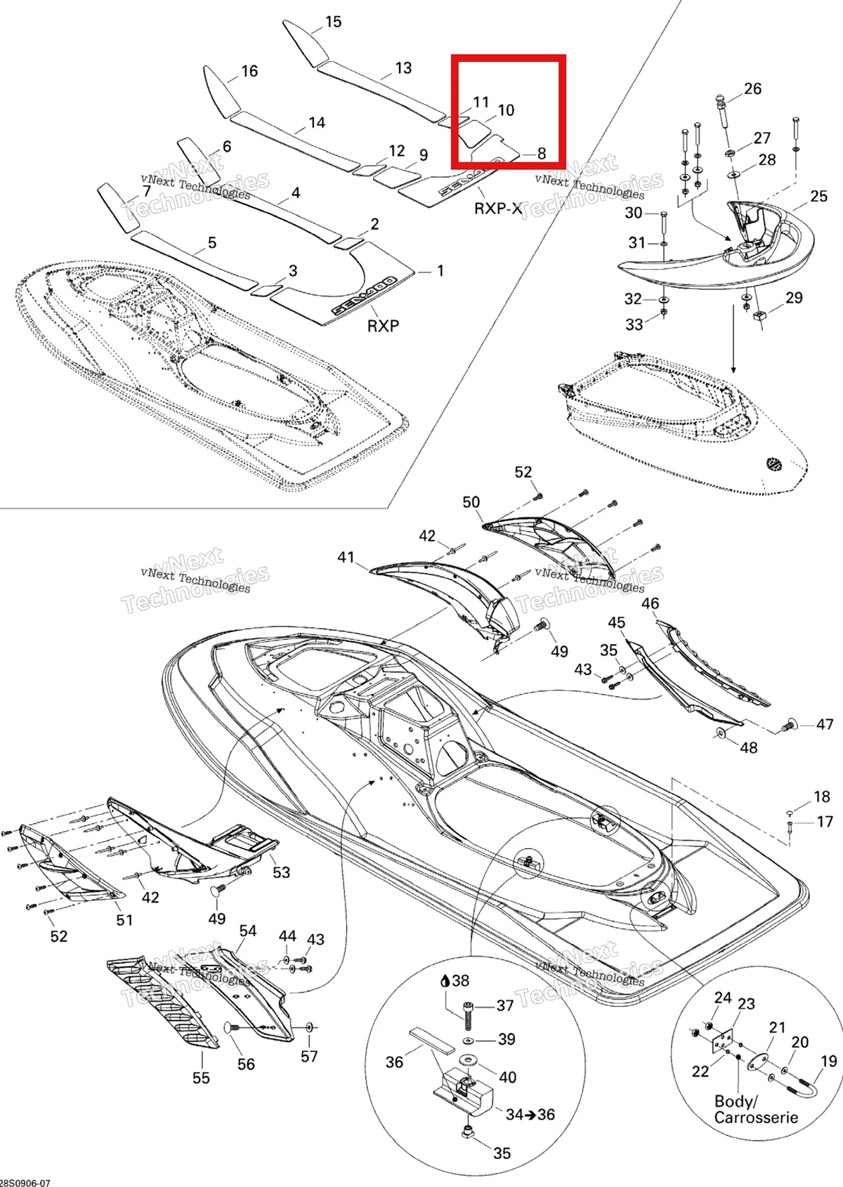 Деталь 291002599 на схеме узла 2009 Sea-Doo RXP-X 255 and 255 RS Body, Rear View