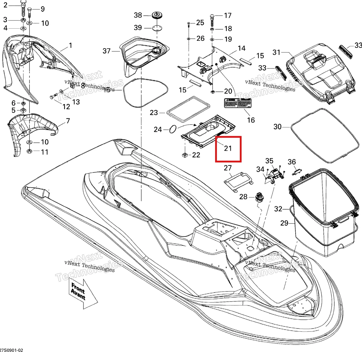 Деталь 291002614 на схеме узла 2009 Sea-Doo GTX 155 Body, Front View