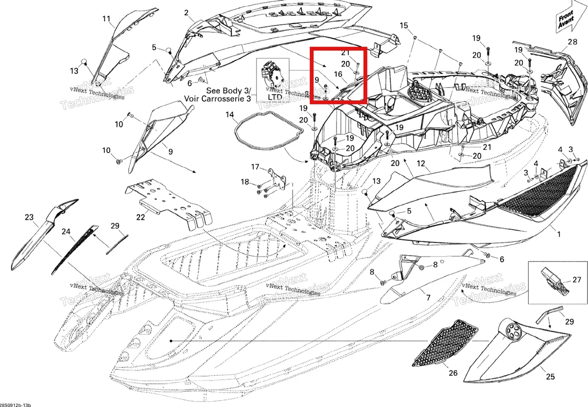 Деталь 291002623 на схеме узла 2009 Sea-Doo RXT iS 255 Body, Rear View 2