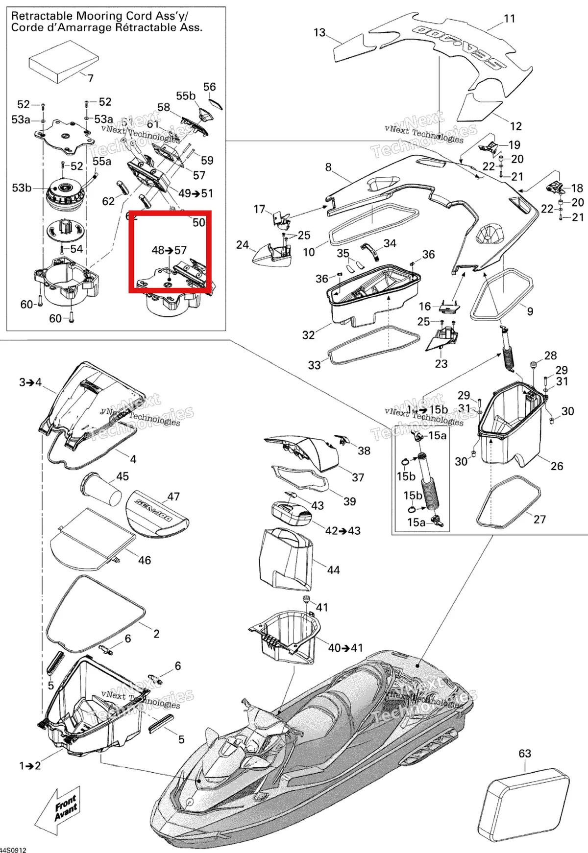 Деталь 291002628 на схеме узла 2009 Sea-Doo GTX LIMITED iS 255 Storage Compartments