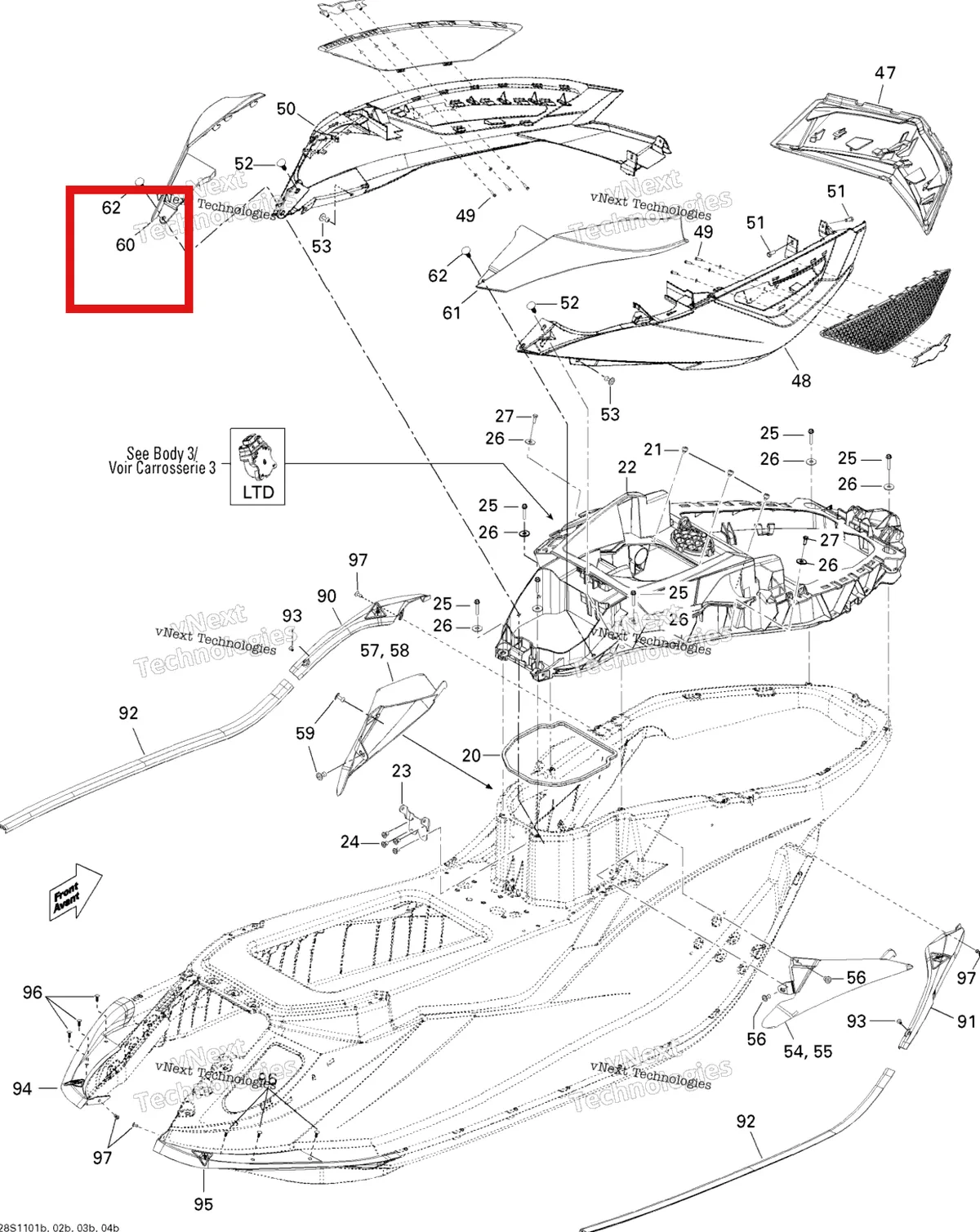 Деталь 291002645 на схеме узла 2011 Sea-Doo RXT iS 260 Body, Rear View 2