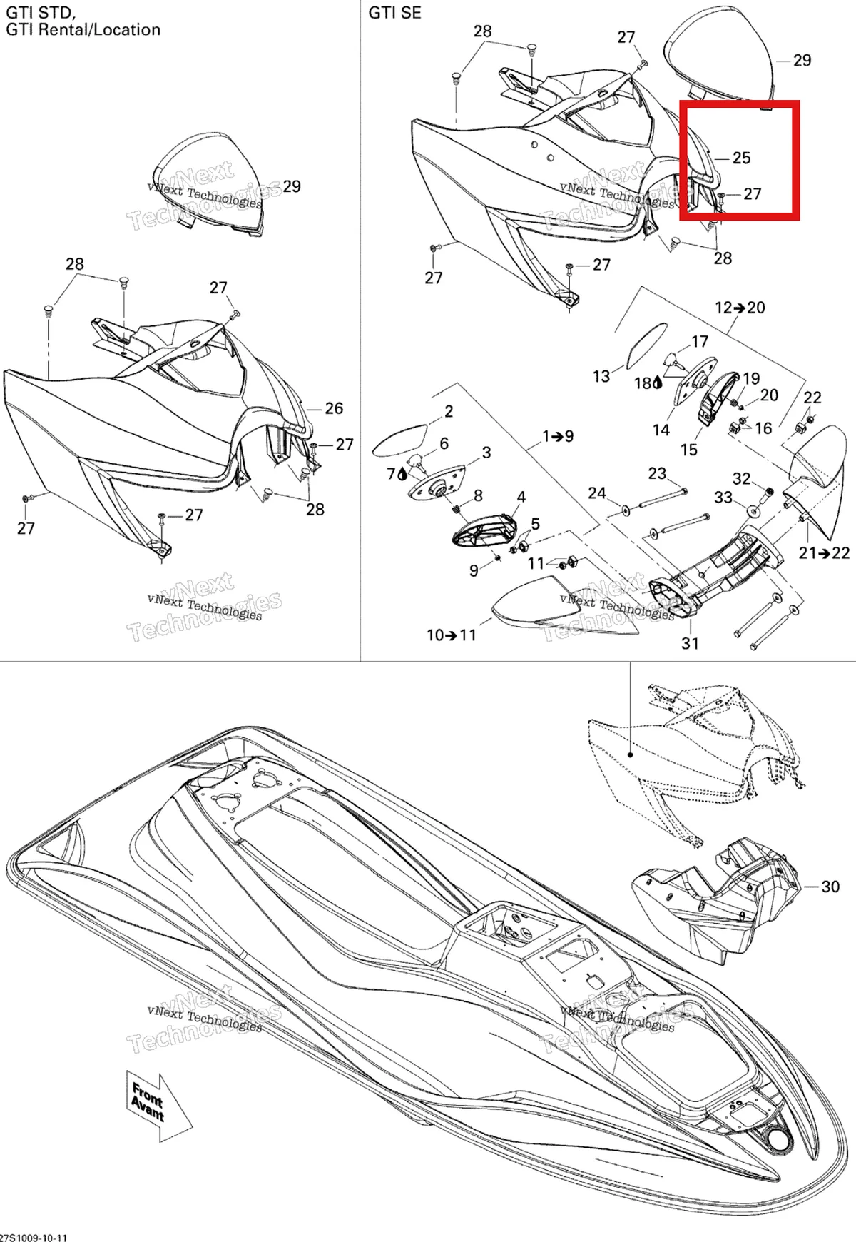 Деталь 291002671 на схеме узла 2010 Sea-Doo GTI SE 130 Body, Front View