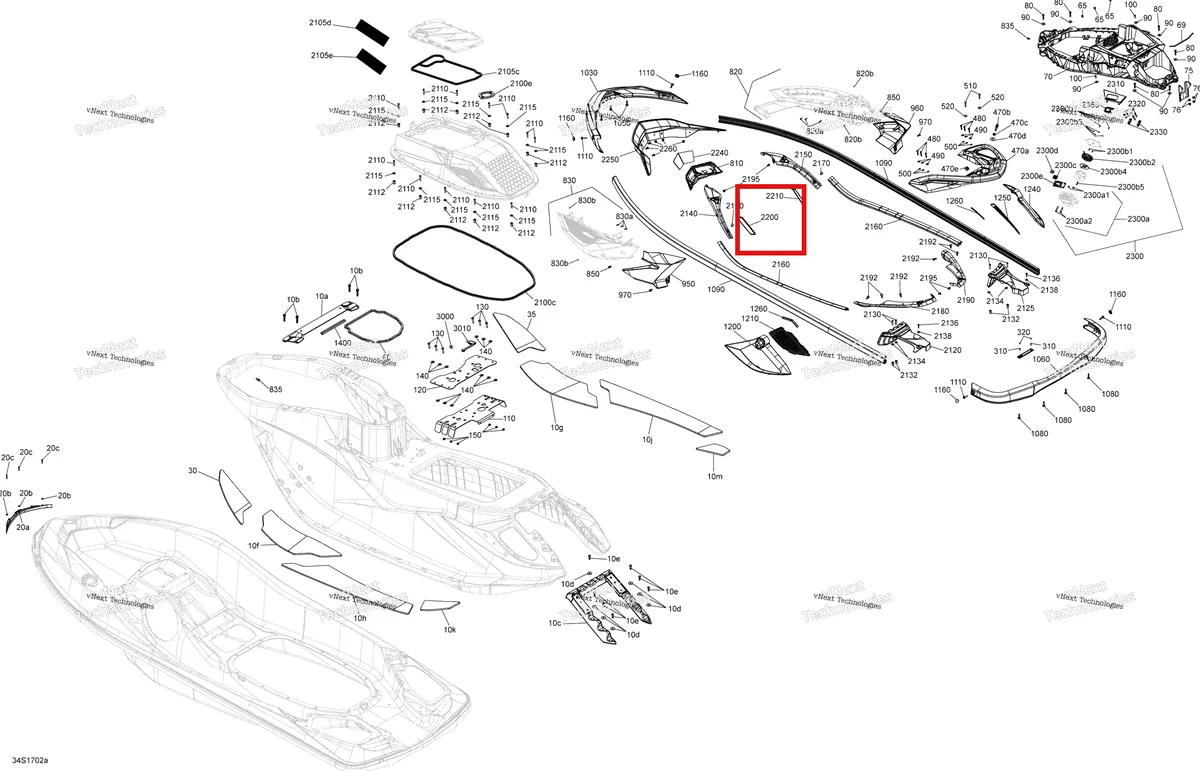 Схема применяемости: Левый подножка крышка Sea-Doo RXT (2016) (291002694)