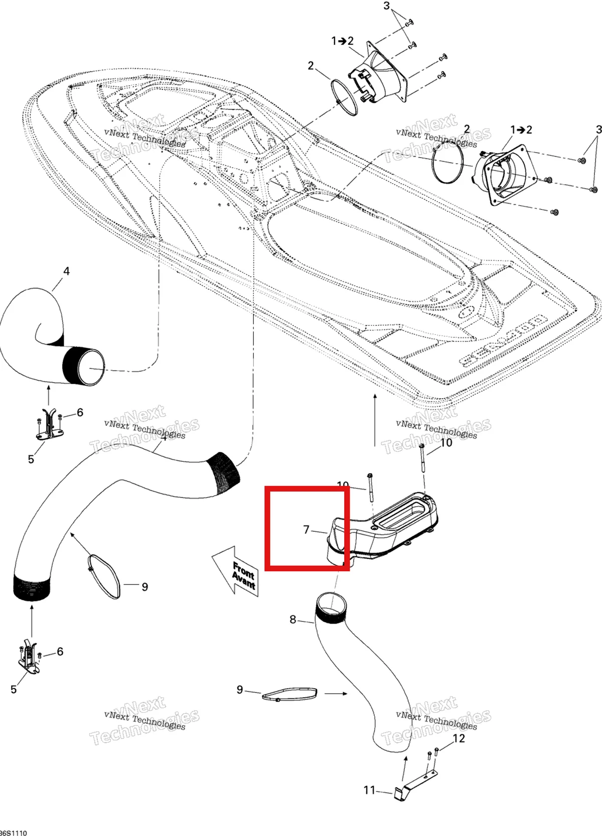 Деталь 291002701 на схеме узла 2011 Sea-Doo RXP-X 255 & RS Ventilation