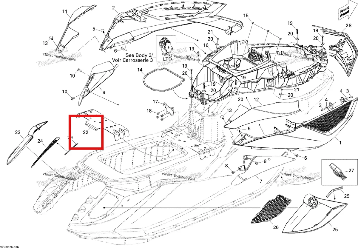 Деталь 291002757 на схеме узла 2009 Sea-Doo RXT iS 255 Body, Rear View 2