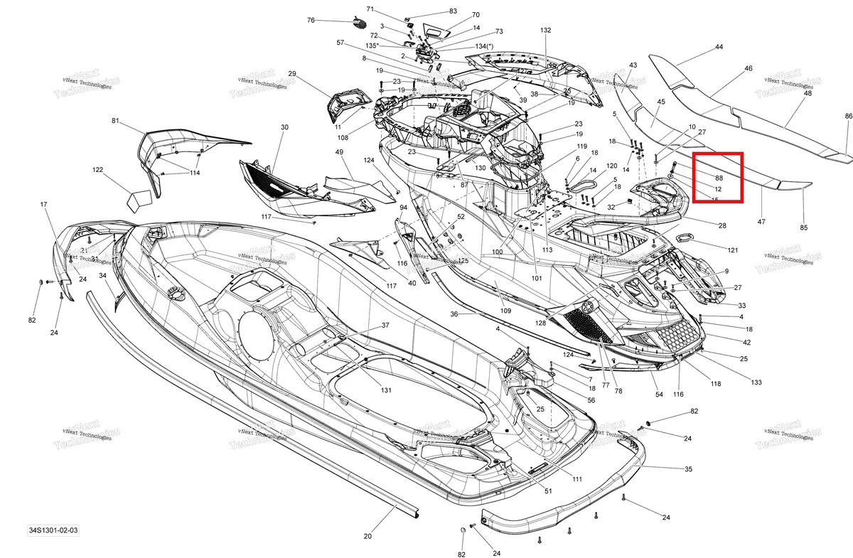Схема применяемости: Сиденье шпилька Sea-Doo RXT-X 260 RS (2012) (291002784)