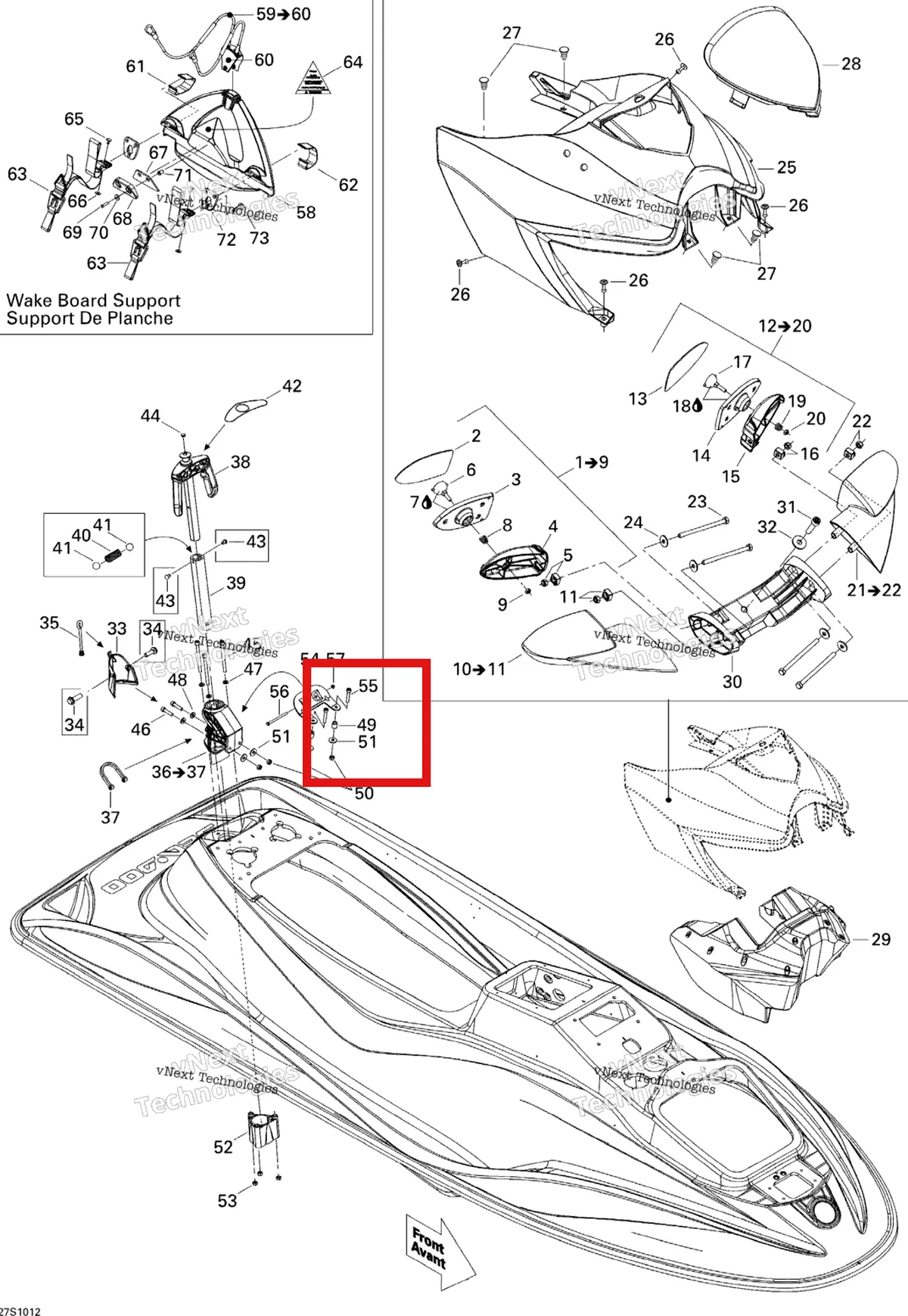Деталь 291002796 на схеме узла 2010 Sea-Doo Wake 155 Body, Front View