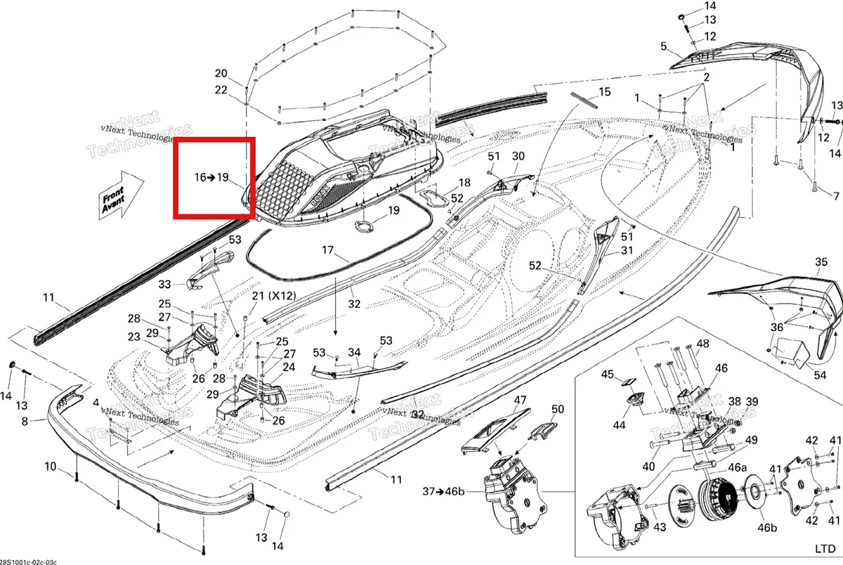 Деталь 291002797 на схеме узла 2010 Sea-Doo RXT iS 260 Body, Rear View 3