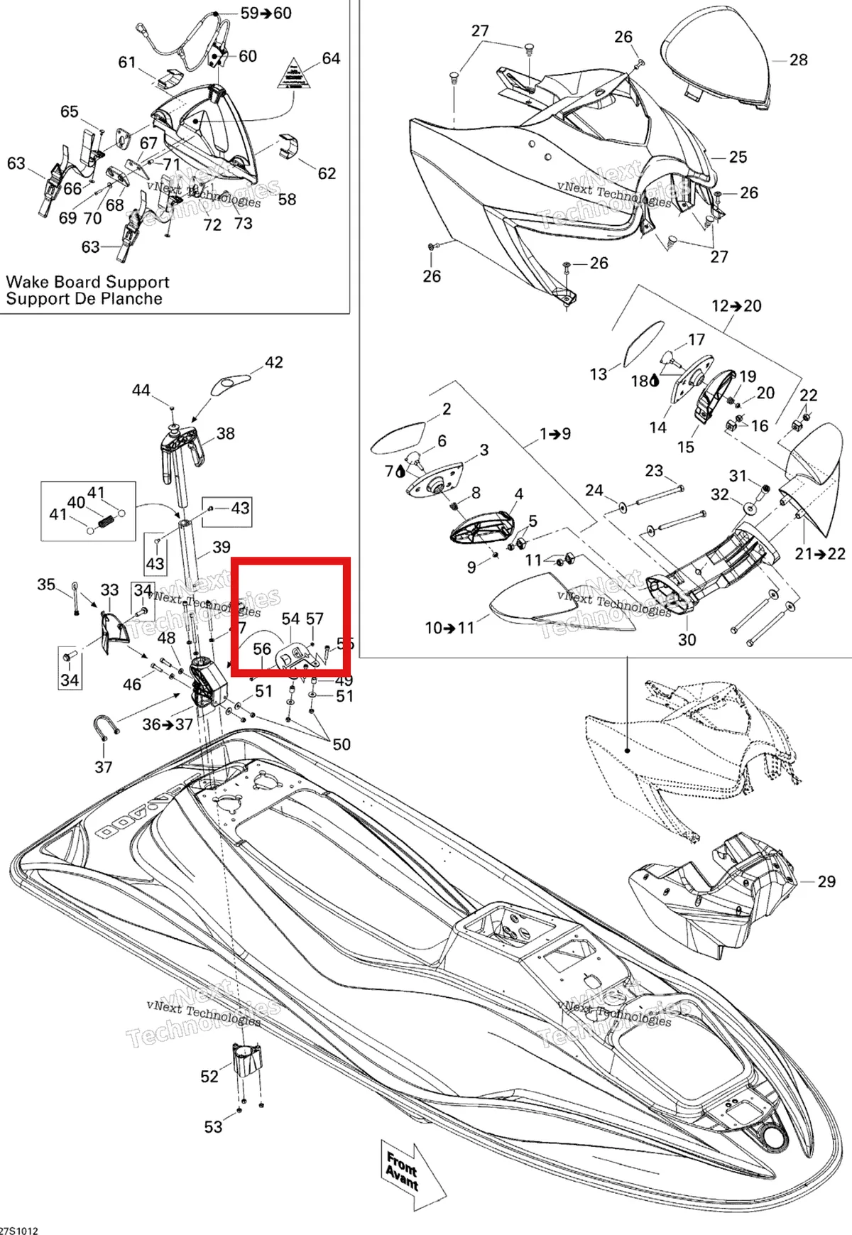 Деталь 291002800 на схеме узла 2010 Sea-Doo Wake 155 Body, Front View