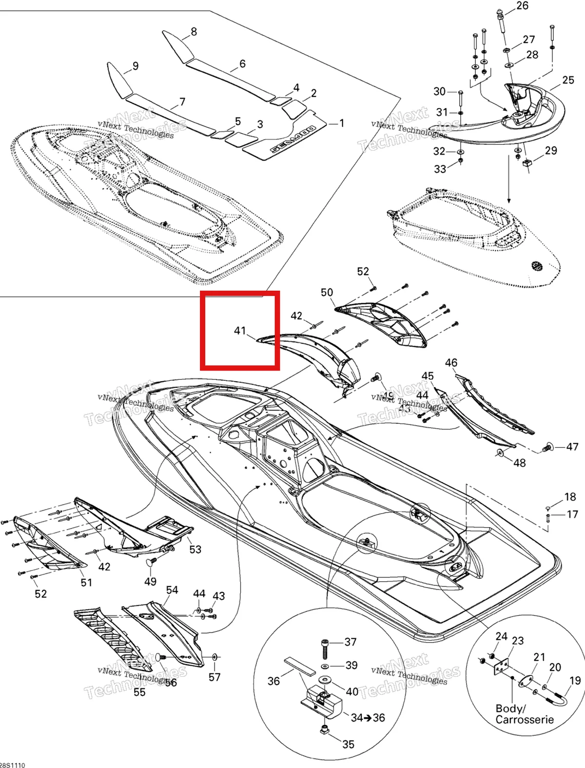 Деталь 291002891 на схеме узла 2011 Sea-Doo RXP-X 255 & RS Body, Rear View