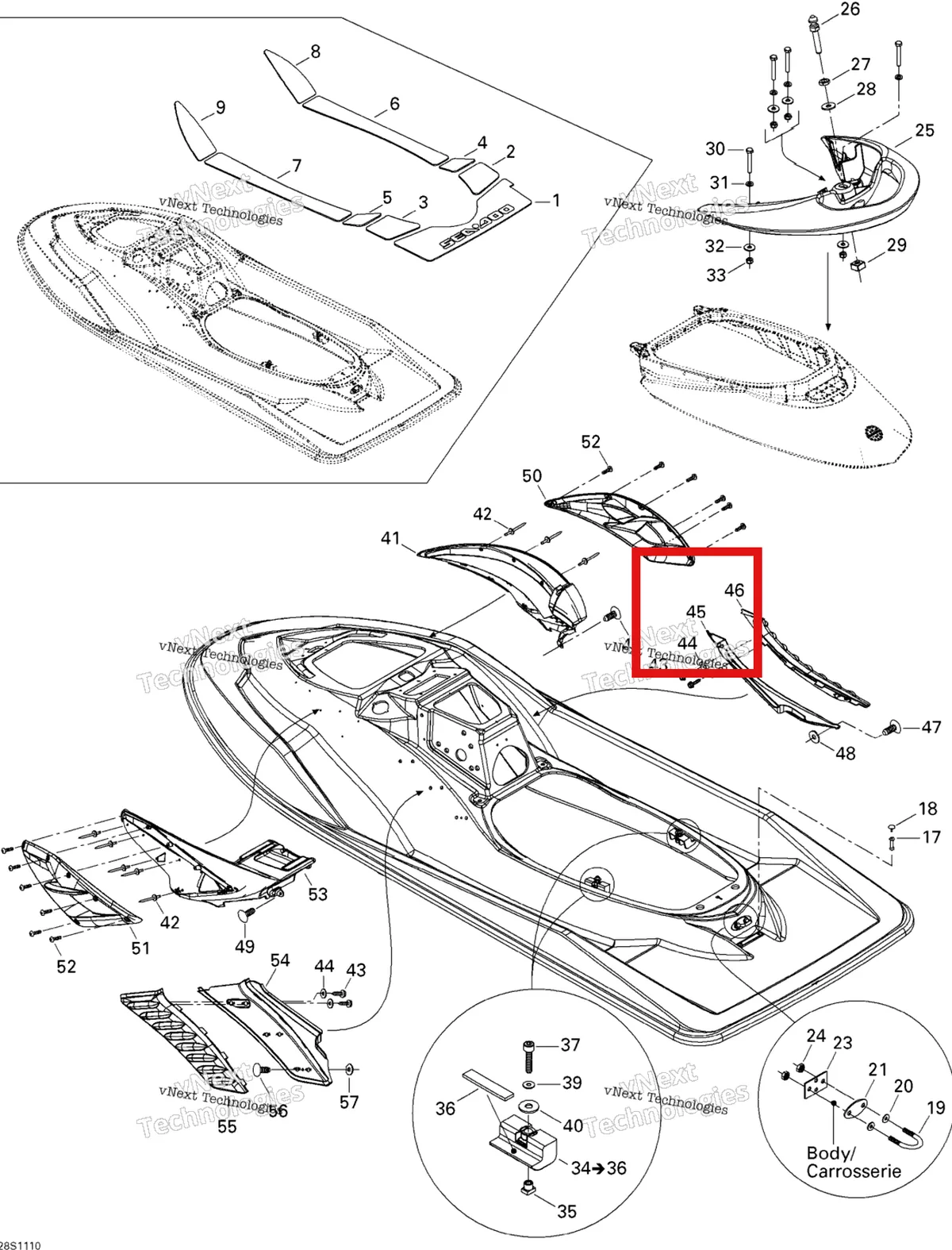 Деталь 291002893 на схеме узла 2011 Sea-Doo RXP-X 255 & RS Body, Rear View
