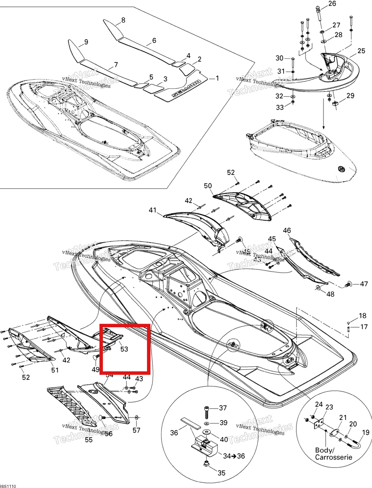 Деталь 291002894 на схеме узла 2011 Sea-Doo RXP-X 255 & RS Body, Rear View