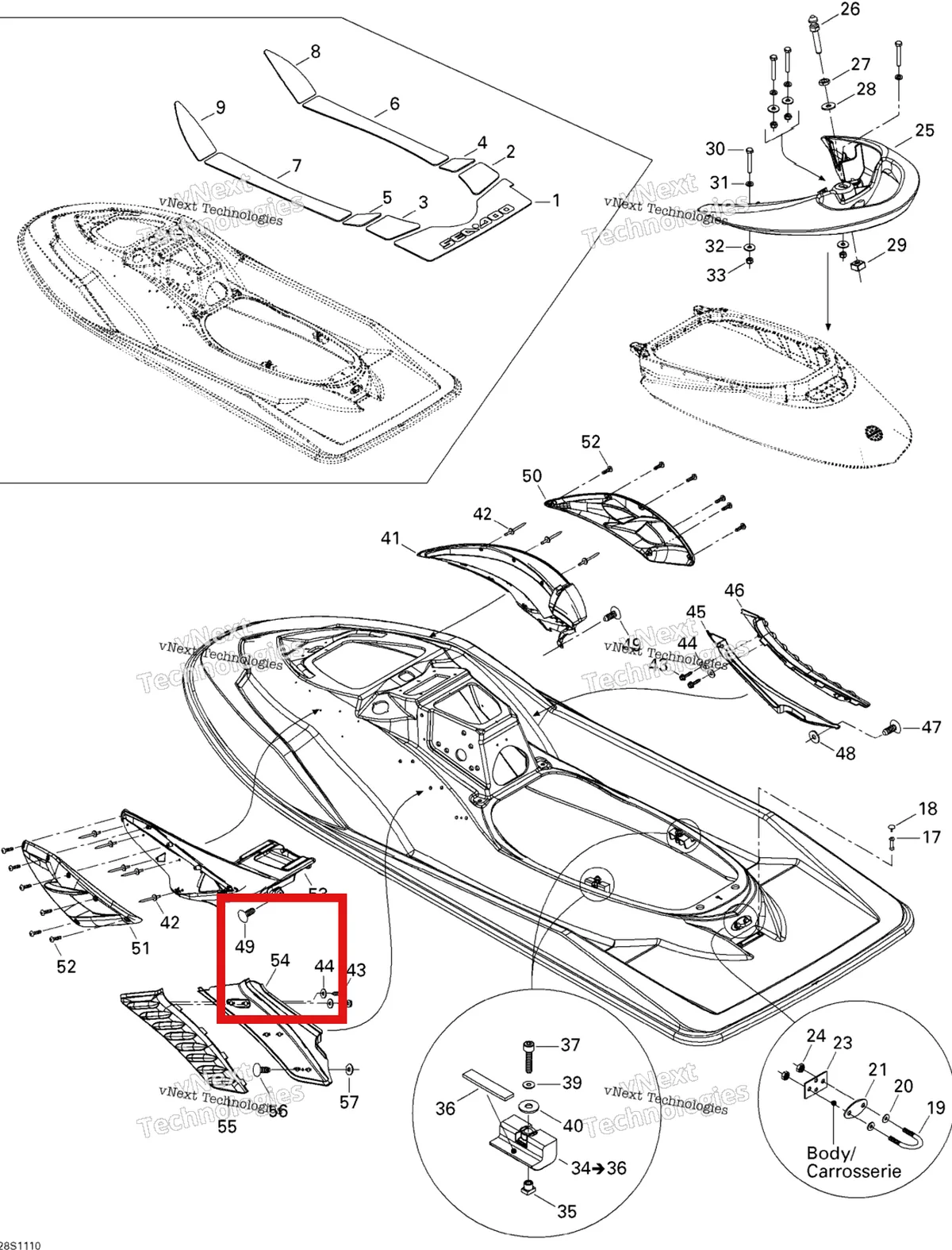 Деталь 291002896 на схеме узла 2011 Sea-Doo RXP-X 255 & RS Body, Rear View