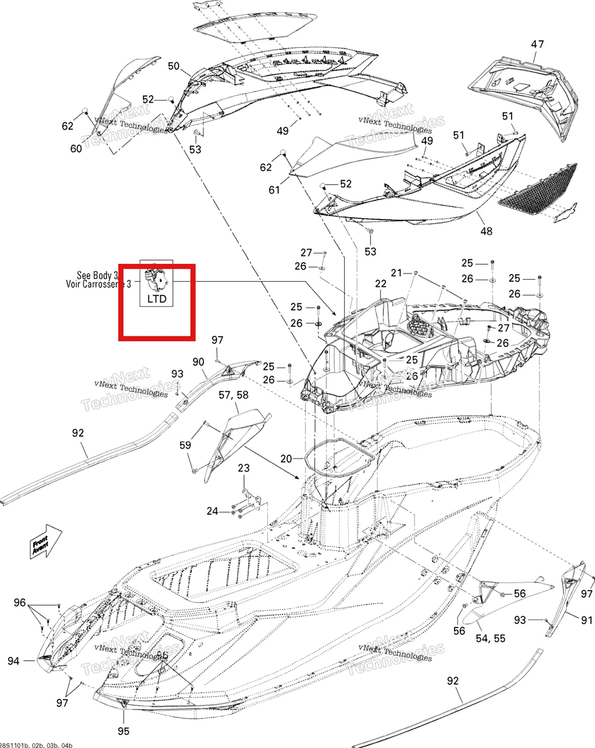 Деталь 291002919 на схеме узла 2011 Sea-Doo GTX iS 215 Body, Rear View 2