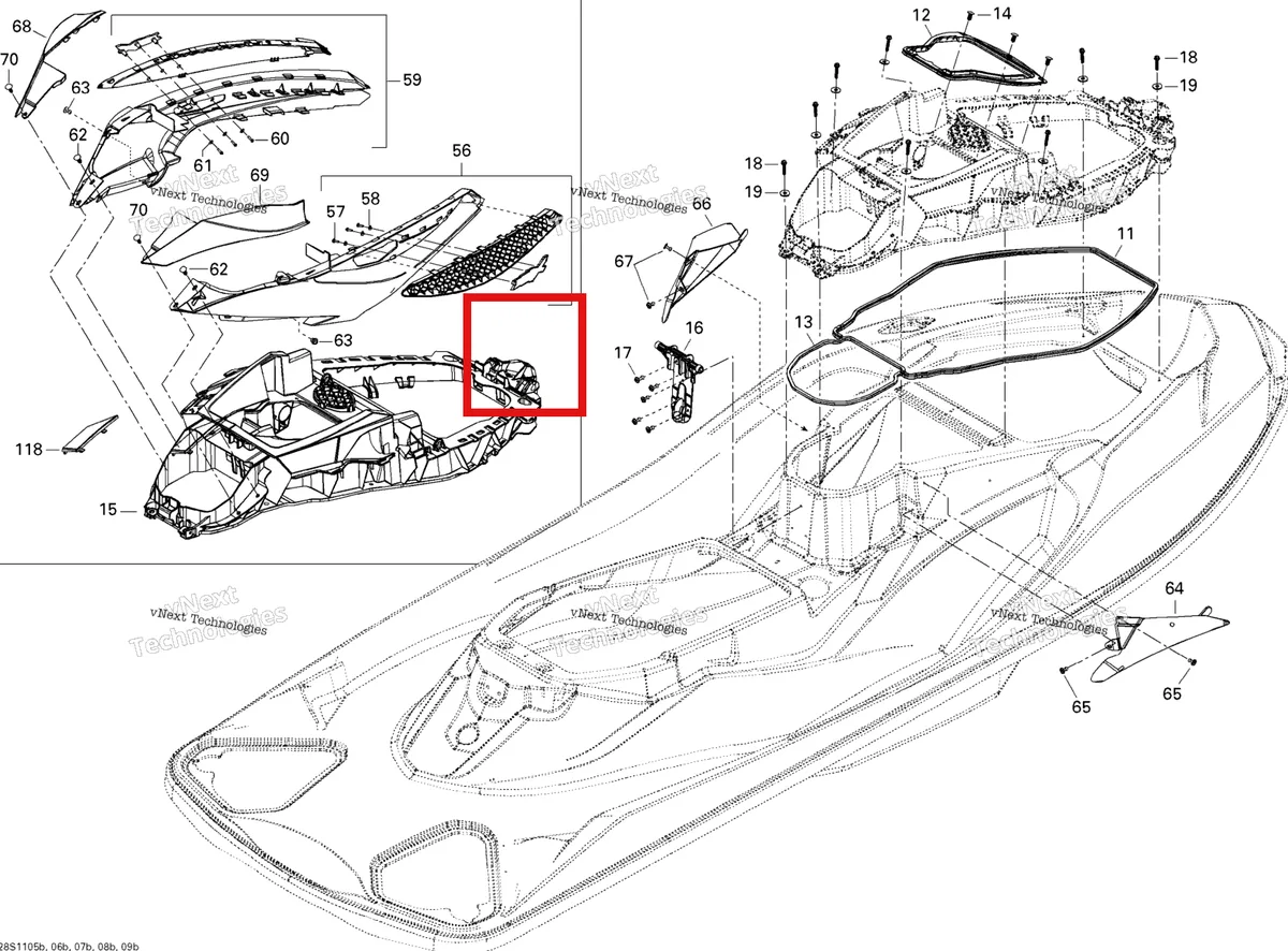 Деталь 291002921 на схеме узла 2011 Sea-Doo GTX 155 Body, Rear View 2