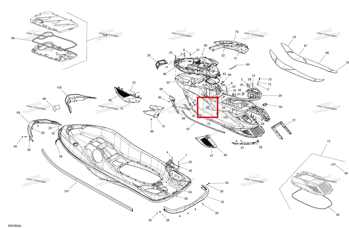 Деталь 291002926 (Верхний усилитель модель GTX S iS Sea-Doo GTX (2016) (291002926)) на схеме узла 2016 Sea-Doo GTX Body - With Suspension