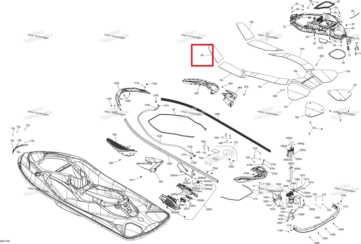 Деталь 291002930 (Левый передний Carpet Sea-Doo GTX 215 (2012) (291002930)) на схеме узла 2017 Sea-Doo WAKE PRO Body - All Models