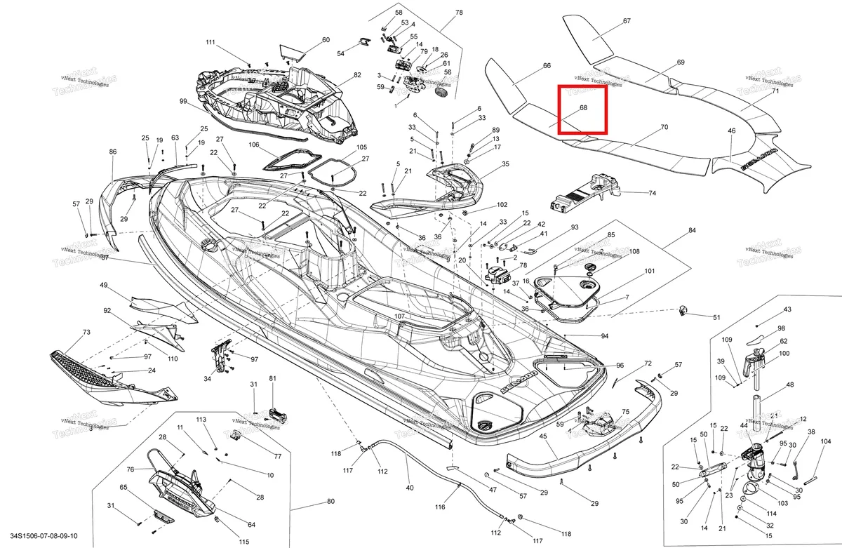 Деталь 291002932 (Левый Center Carpet Sea-Doo GTX 215 (2012) (291002932)) на схеме узла 2015 Sea-Doo WAKE PRO 215 Body