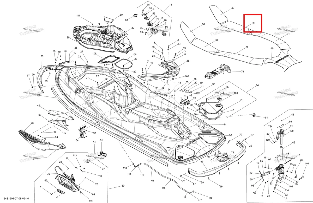 Деталь 291002933 (ANTI SLIP MAT CTRL R Sea-Doo GTX 215 (2012) (291002933)) на схеме узла 2015 Sea-Doo WAKE PRO 215 Body