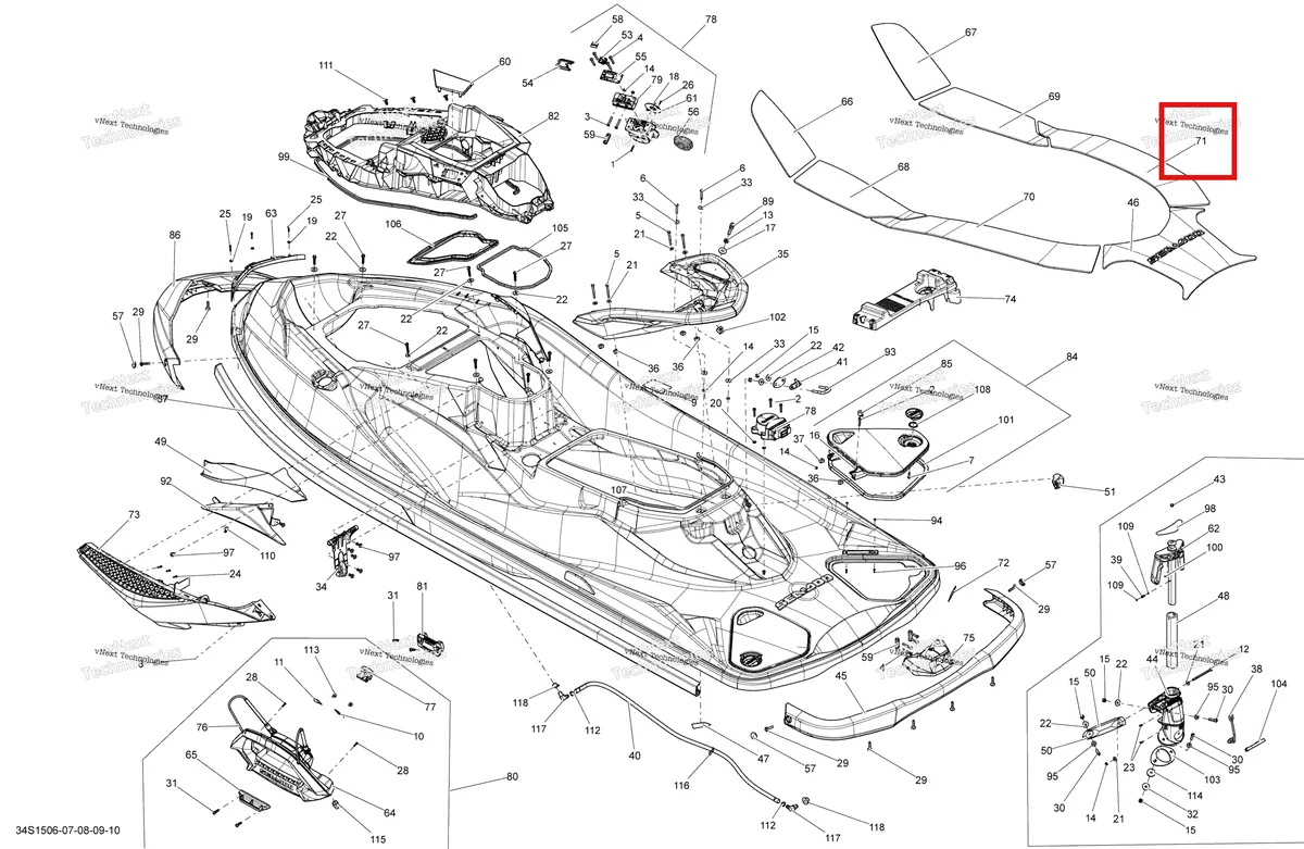 Деталь 291002935 (Правый задний Carpet Sea-Doo GTX 215 (2012) (291002935)) на схеме узла 2015 Sea-Doo WAKE PRO 215 Body
