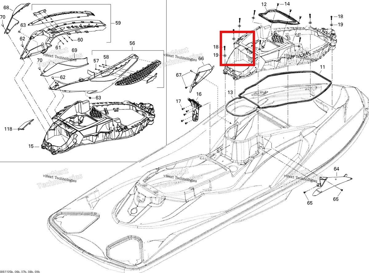 Деталь 291002945 на схеме узла 2011 Sea-Doo RXT-X 260 & RS Body, Rear View 2