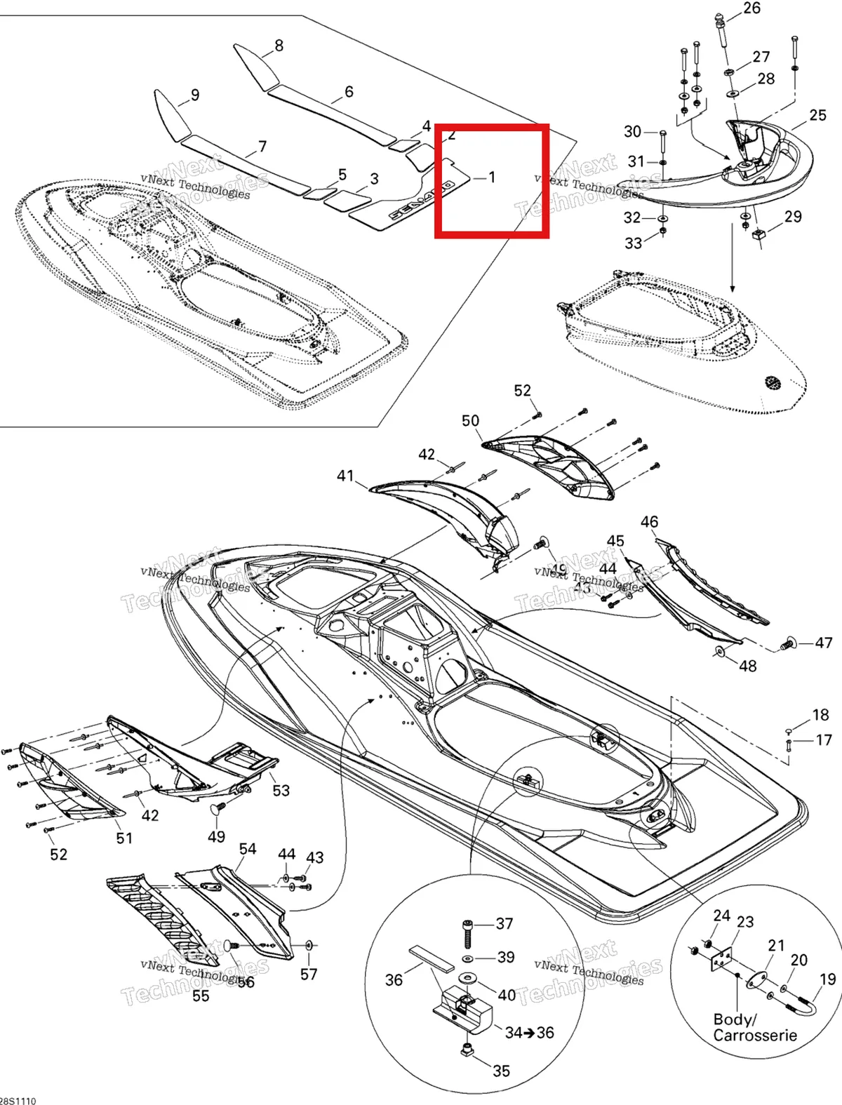 Деталь 291002981 на схеме узла 2011 Sea-Doo RXP-X 255 & RS Body, Rear View
