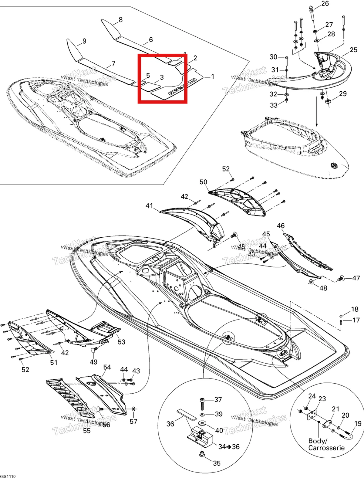 Деталь 291002983 на схеме узла 2011 Sea-Doo RXP-X 255 & RS Body, Rear View