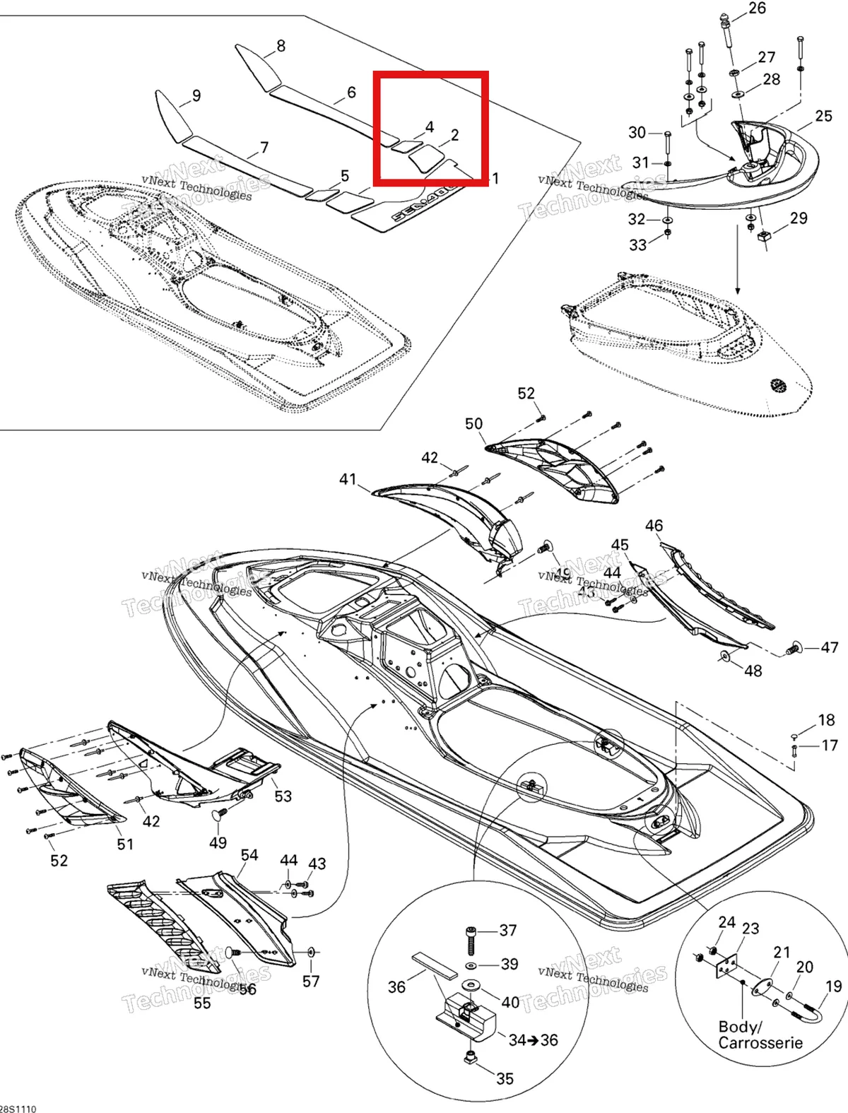 Деталь 291002984 на схеме узла 2011 Sea-Doo RXP-X 255 & RS Body, Rear View