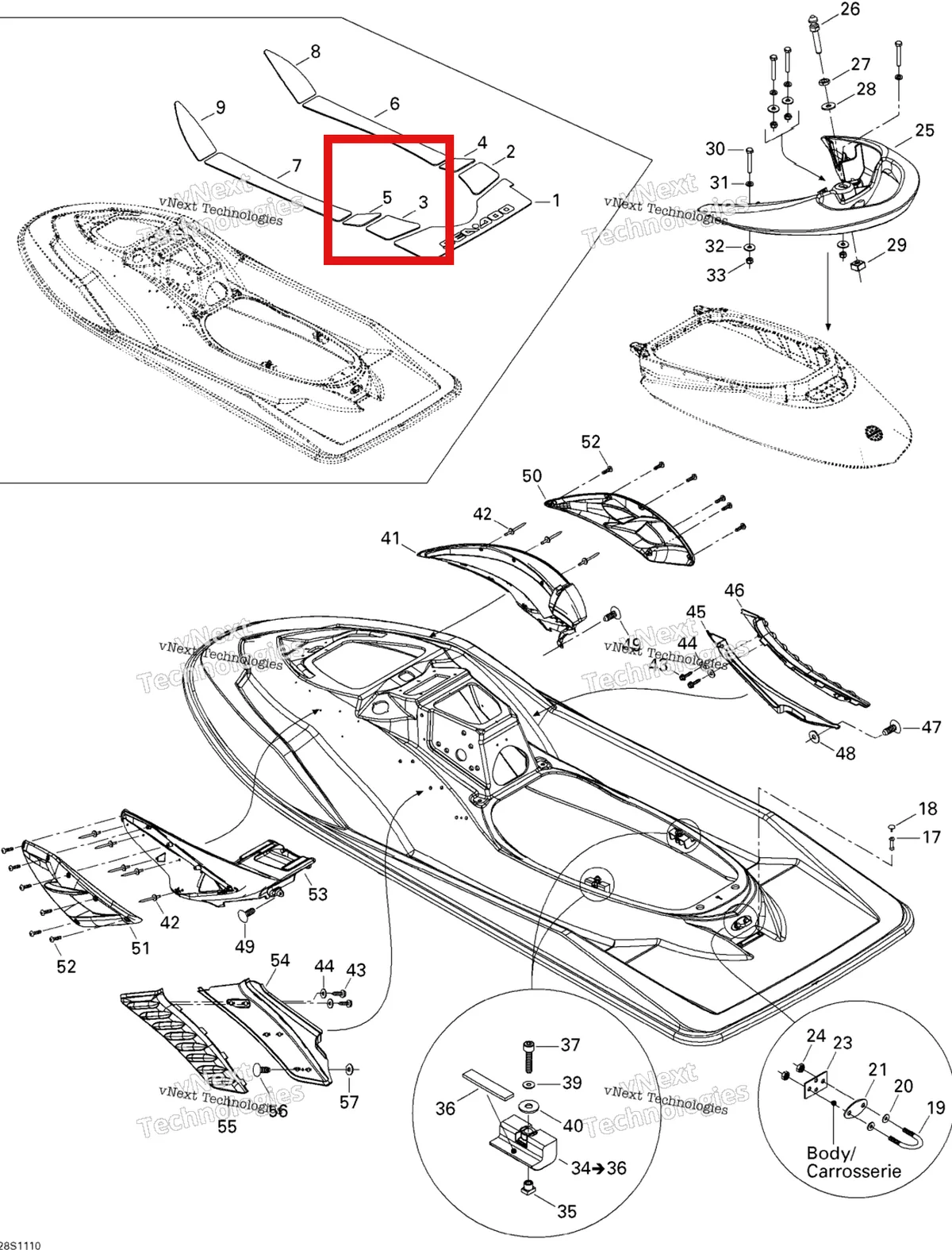 Деталь 291002985 на схеме узла 2011 Sea-Doo RXP-X 255 & RS Body, Rear View