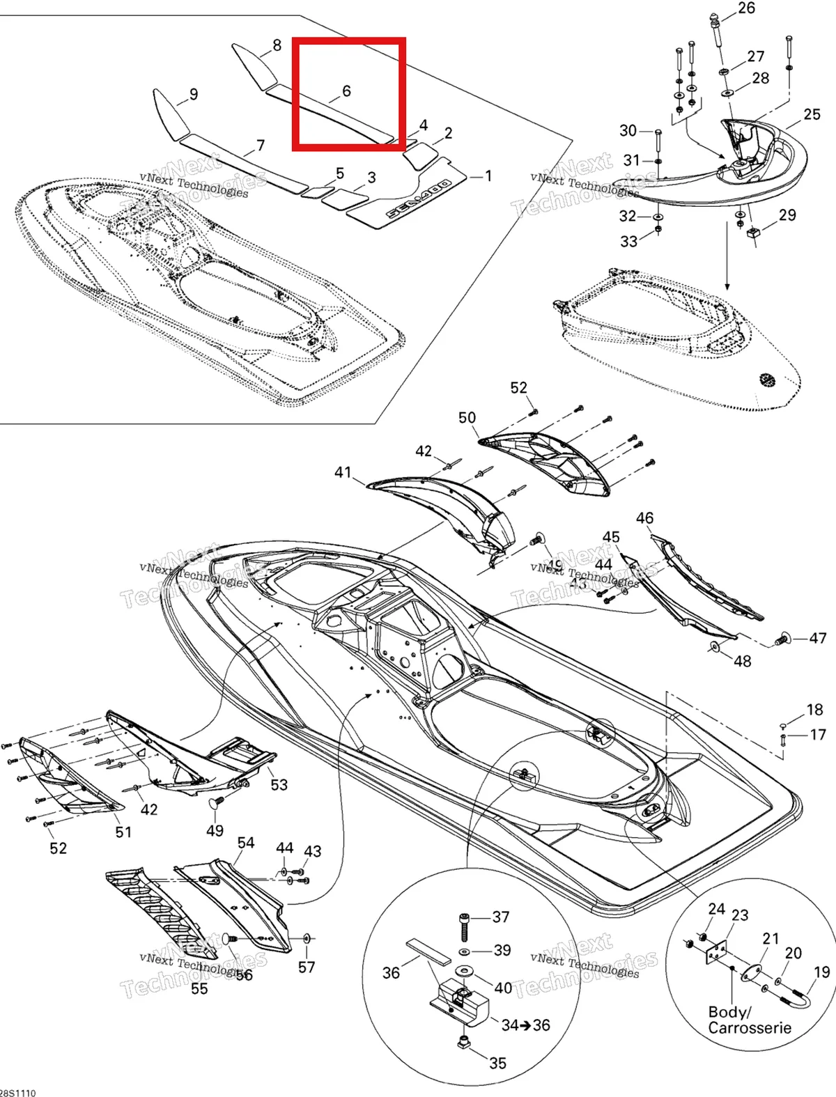 Деталь 291002986 на схеме узла 2011 Sea-Doo RXP-X 255 & RS Body, Rear View
