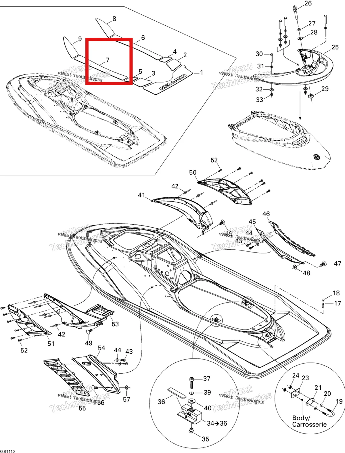 Деталь 291002987 на схеме узла 2011 Sea-Doo RXP-X 255 & RS Body, Rear View