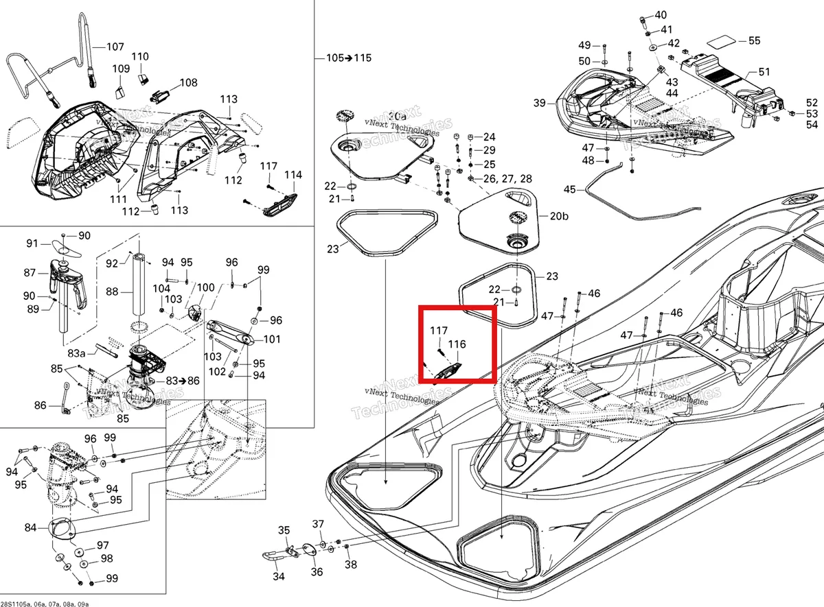 Деталь 291002994 на схеме узла 2011 Sea-Doo WAKE PRO 215 Body, Rear View 1