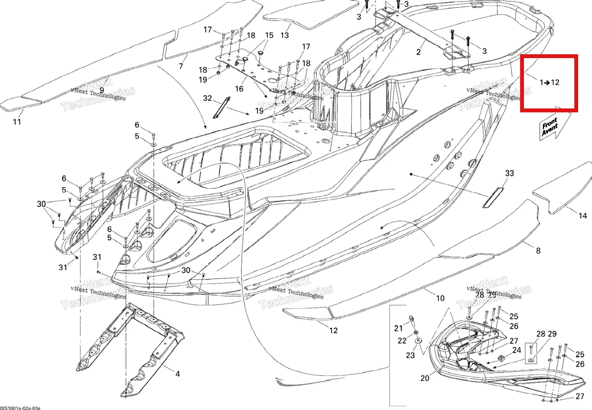 Деталь 291003018 на схеме узла 2010 Sea-Doo RXT iS 260 Body, Rear View 1
