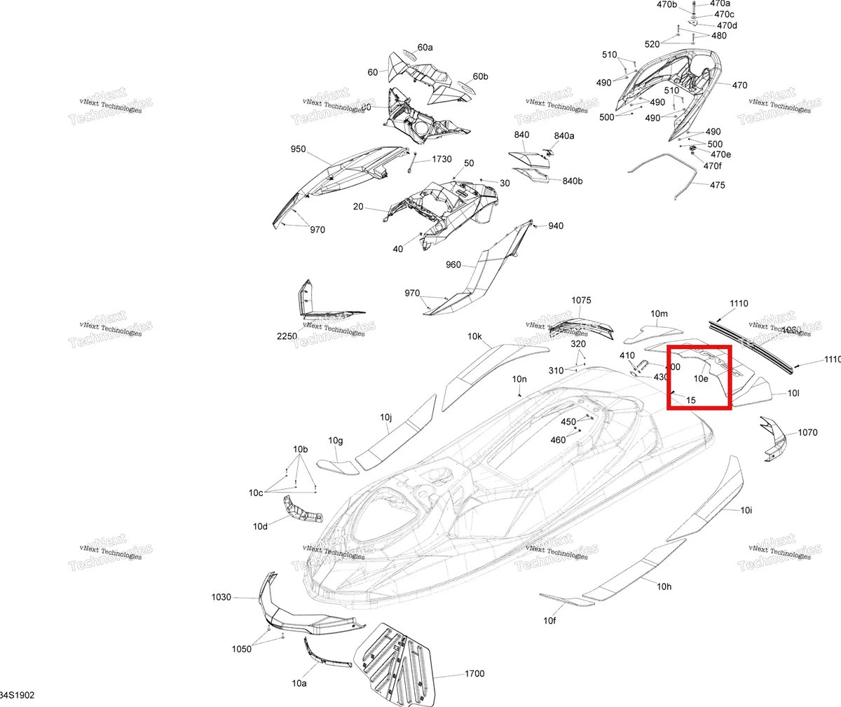 Деталь 291003057 на схеме узла 2019 Sea-Doo GTI 130 Body