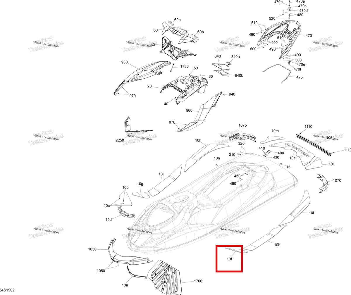 Деталь 291003058 на схеме узла 2019 Sea-Doo GTI 130 Body