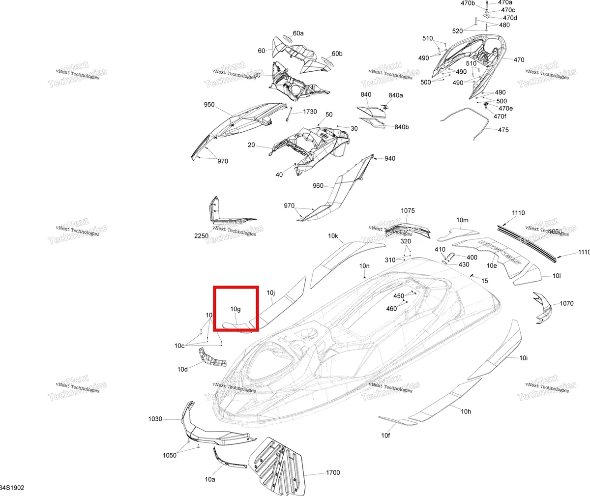 Деталь 291003059 на схеме узла 2019 Sea-Doo GTI 130 Body