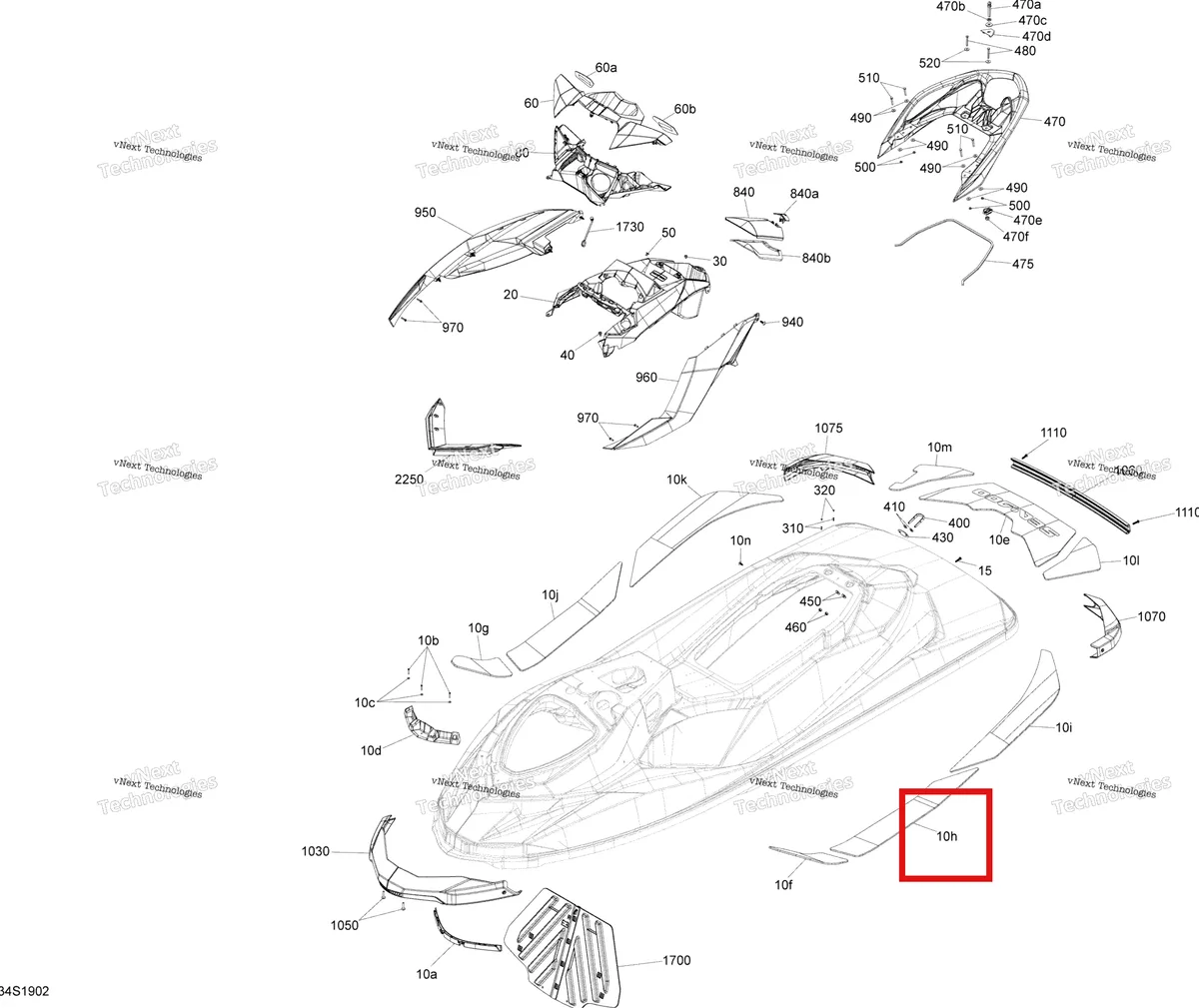 Деталь 291003060 на схеме узла 2019 Sea-Doo GTI 130 Body