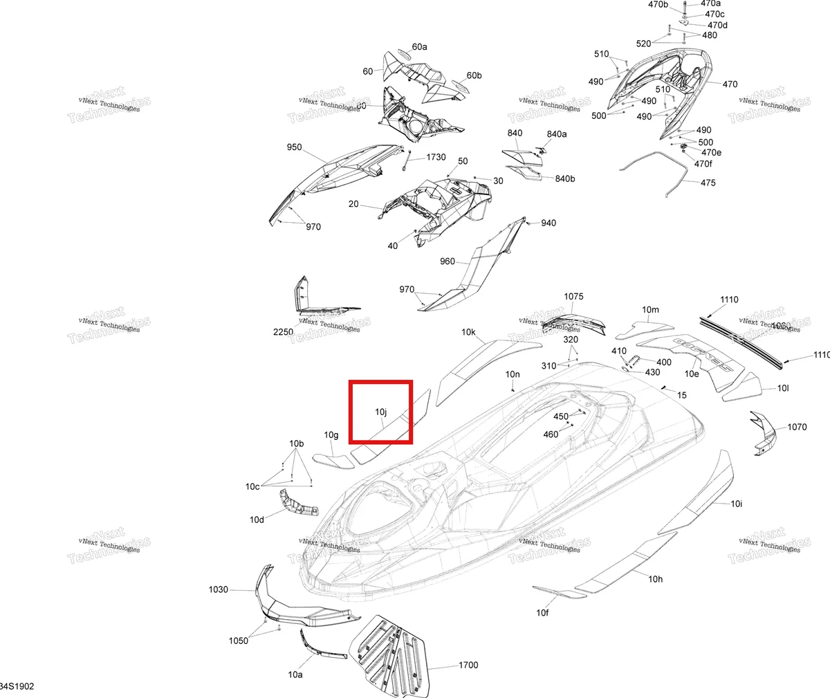 Деталь 291003061 на схеме узла 2019 Sea-Doo GTI 130 Body