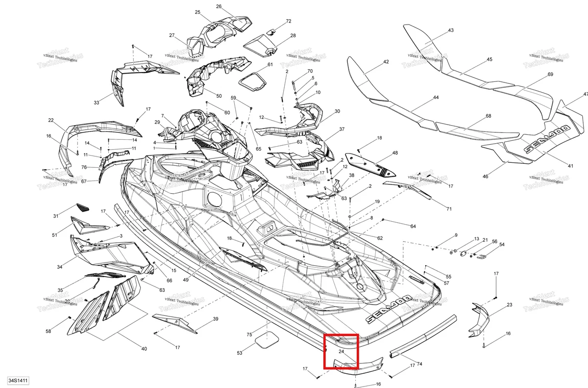 Деталь 291003066 на схеме узла 2014 Sea-Doo RXP-X 260 & RS Body