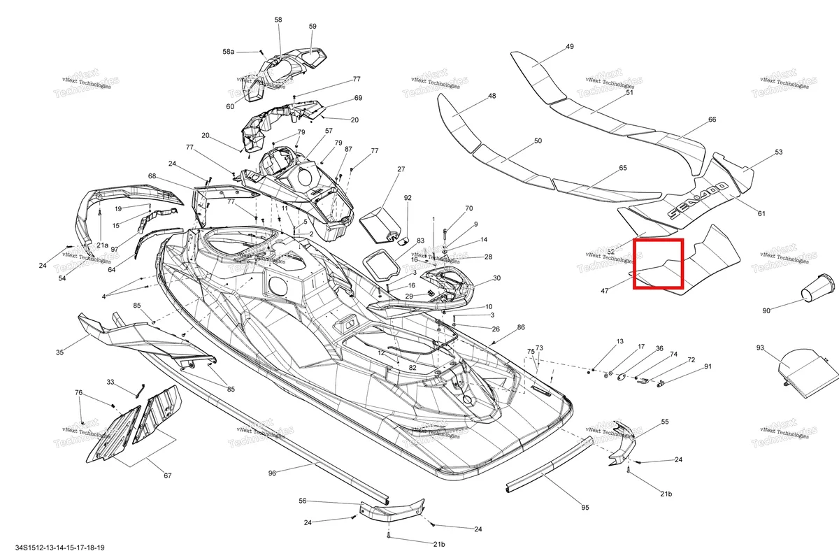 Деталь 291003071 на схеме узла 2015 Sea-Doo GTI Body