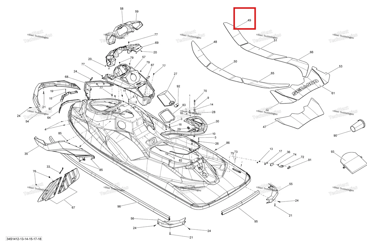 Деталь 291003072 на схеме узла 2014 Sea-Doo GTI 130 Body