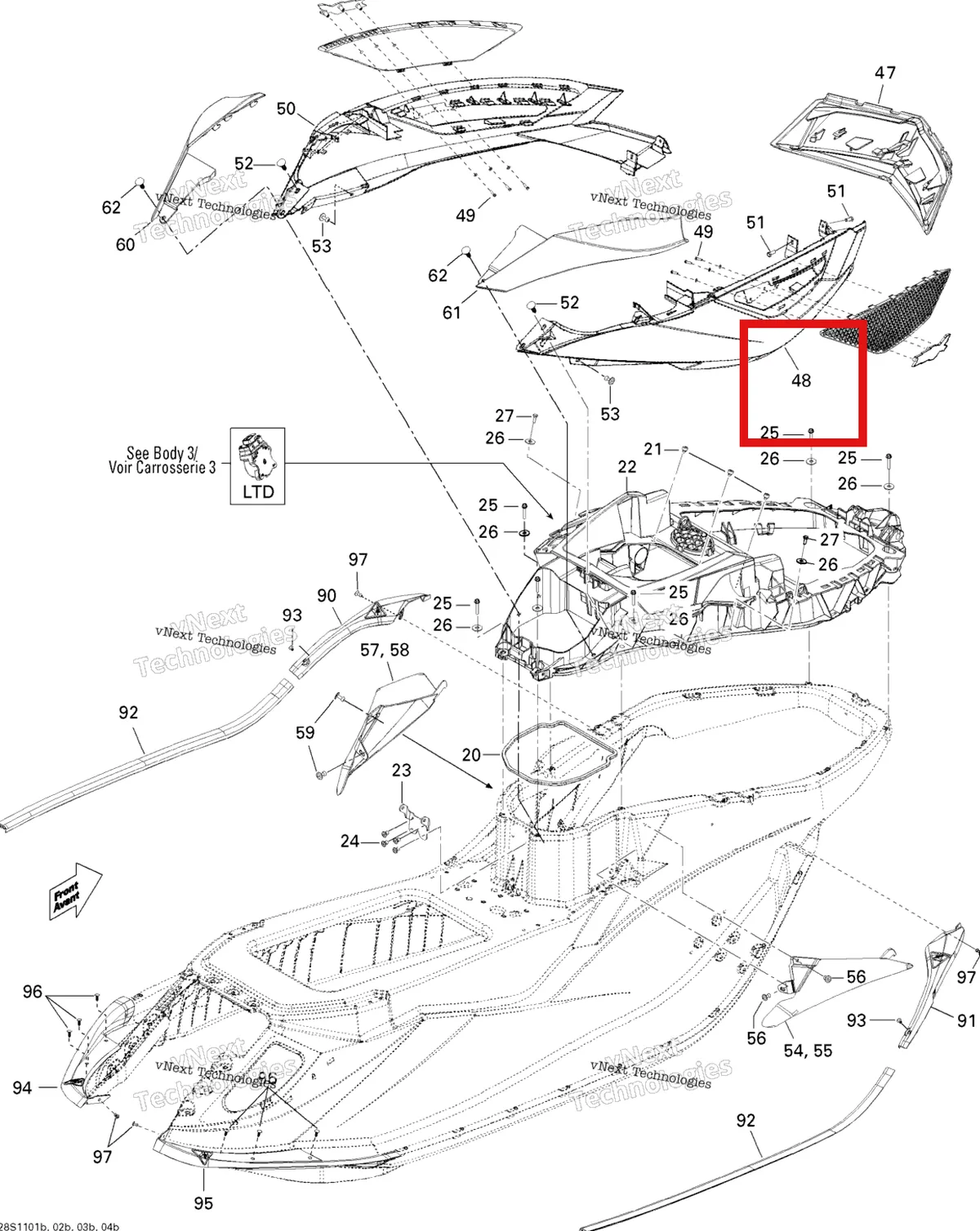 Деталь 291003123 на схеме узла 2011 Sea-Doo RXT aS X & aS XRS 260 Body, Rear View 2