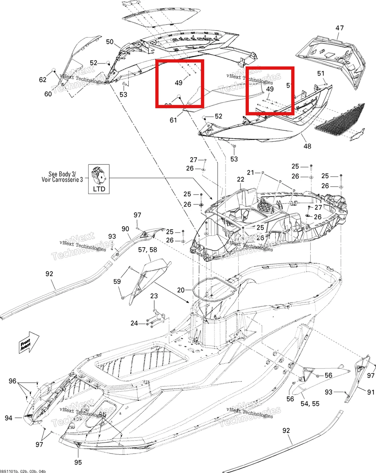 Деталь 291003125 на схеме узла 2011 Sea-Doo RXT aS X & aS XRS 260 Body, Rear View 2