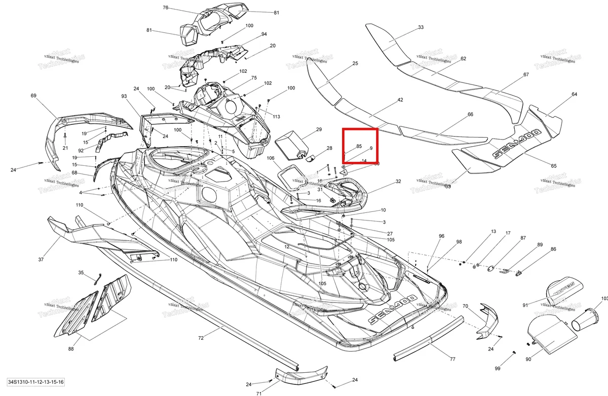 Деталь 291003245 на схеме узла 2013 Sea-Doo GTS 130 & RENTAL Body