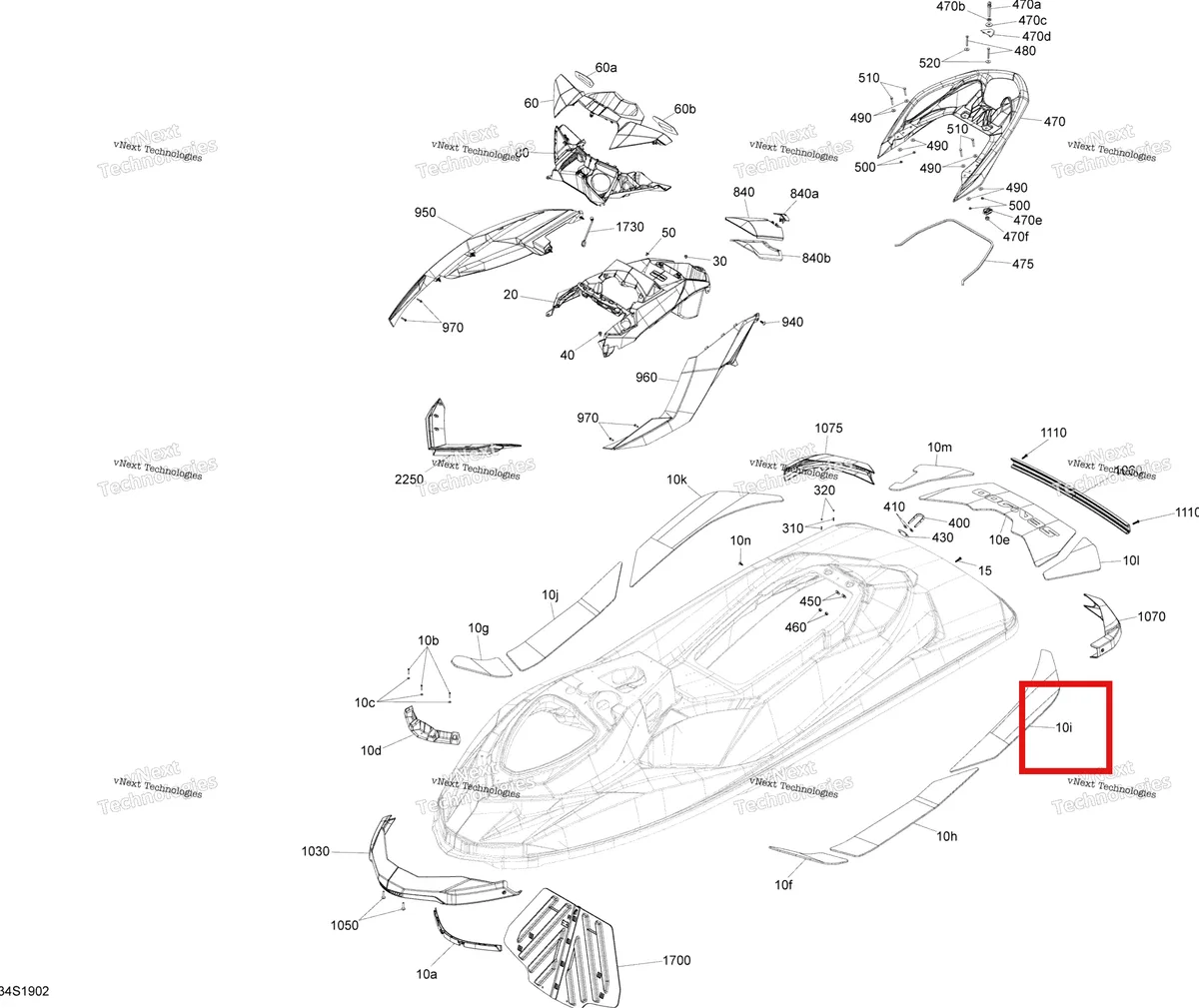 Деталь 291003329 на схеме узла 2019 Sea-Doo GTI 130 Body