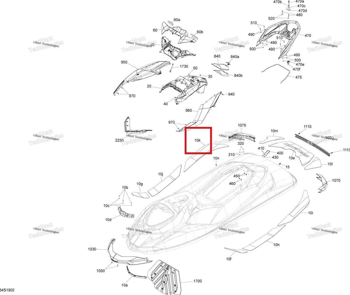 Деталь 291003330 на схеме узла 2019 Sea-Doo GTI 130 Body