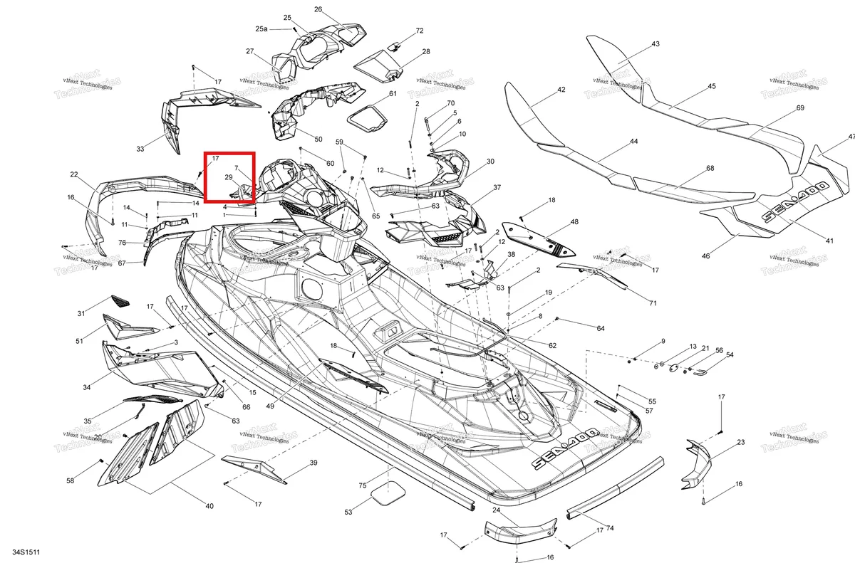 Деталь 291003332 на схеме узла 2015 Sea-Doo RXP-X 260 & RS Body