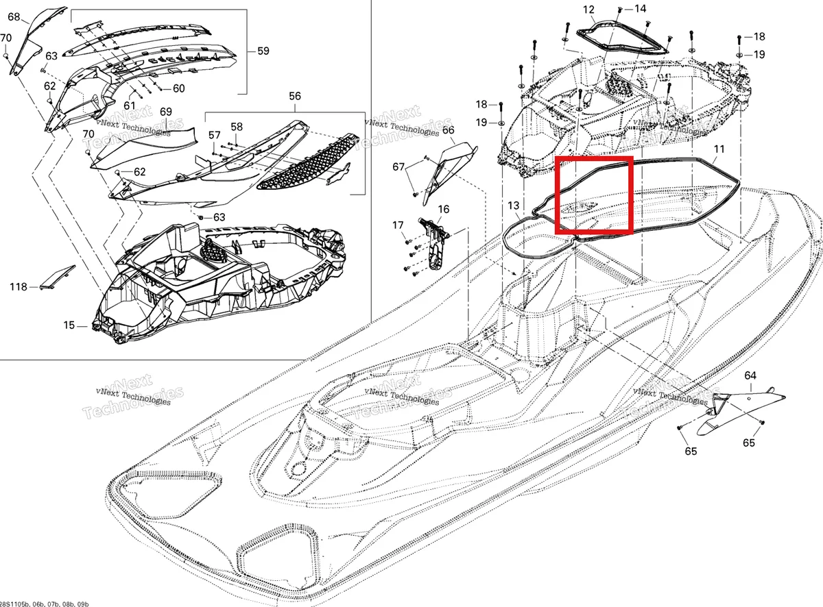Деталь 291003339 на схеме узла 2011 Sea-Doo RXT 260 & RS Body, Rear View 2