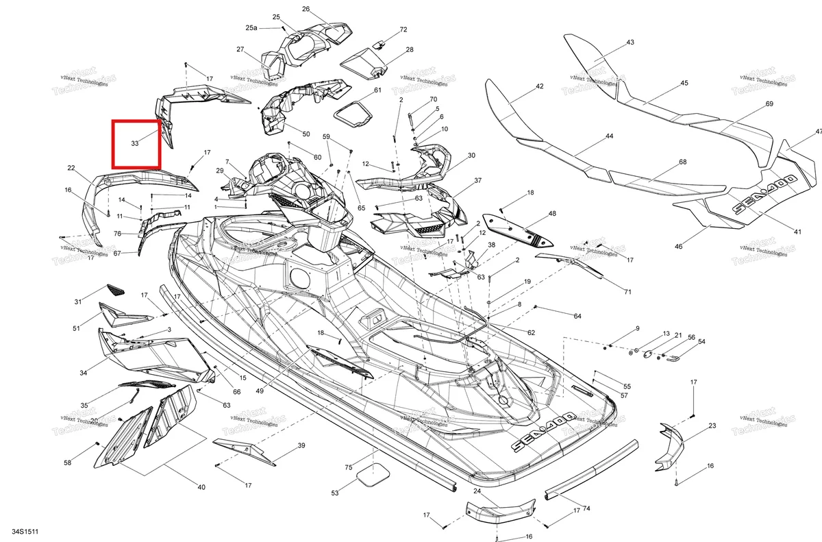 Деталь 291003345 на схеме узла 2015 Sea-Doo RXP-X 260 & RS Body