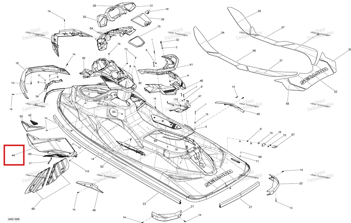 Деталь 291003347 на схеме узла 2013 Sea-Doo RXP-X 260 & RS Body